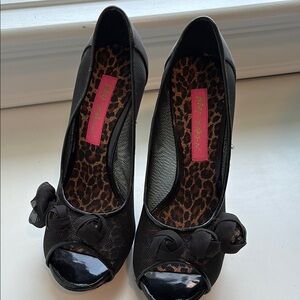 Black Patent Leather Peep-Toe Heels with Bow